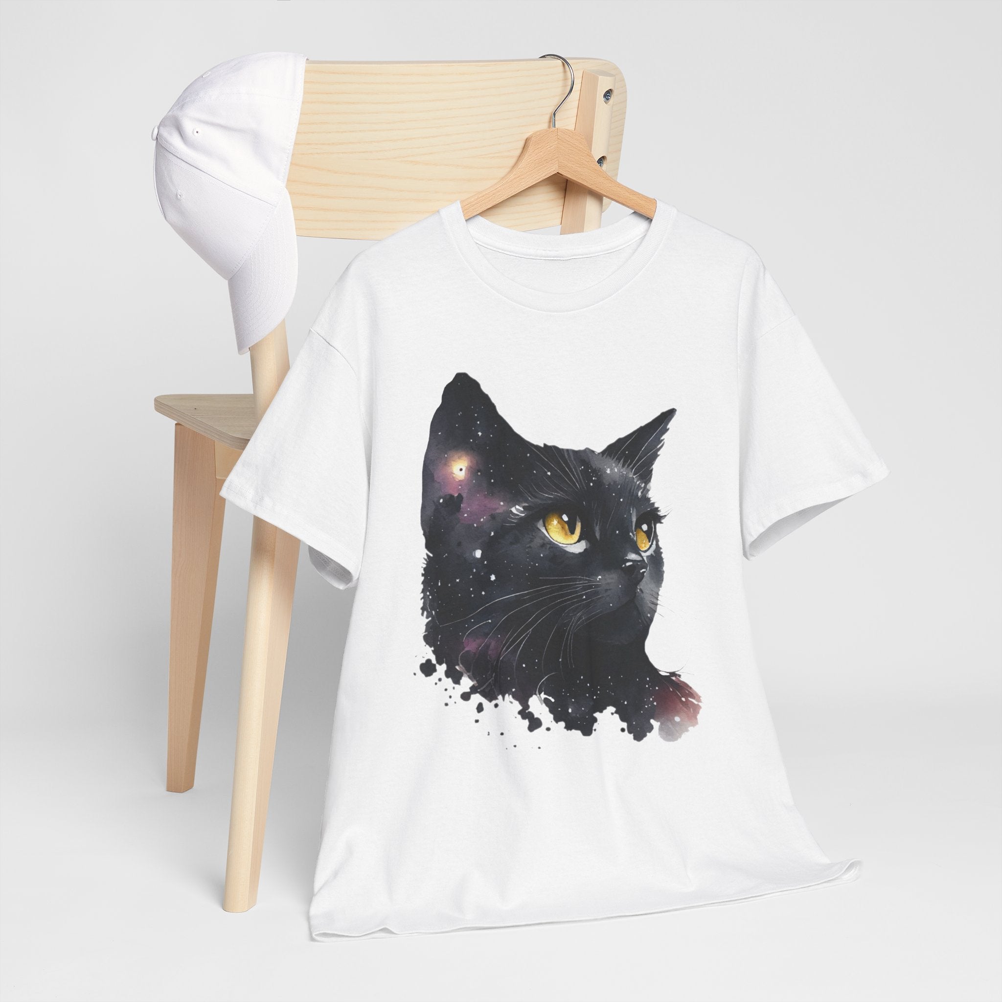 Galaxy Cat Unisex Heavy Cotton Tee, Cute Cat T-Shirt