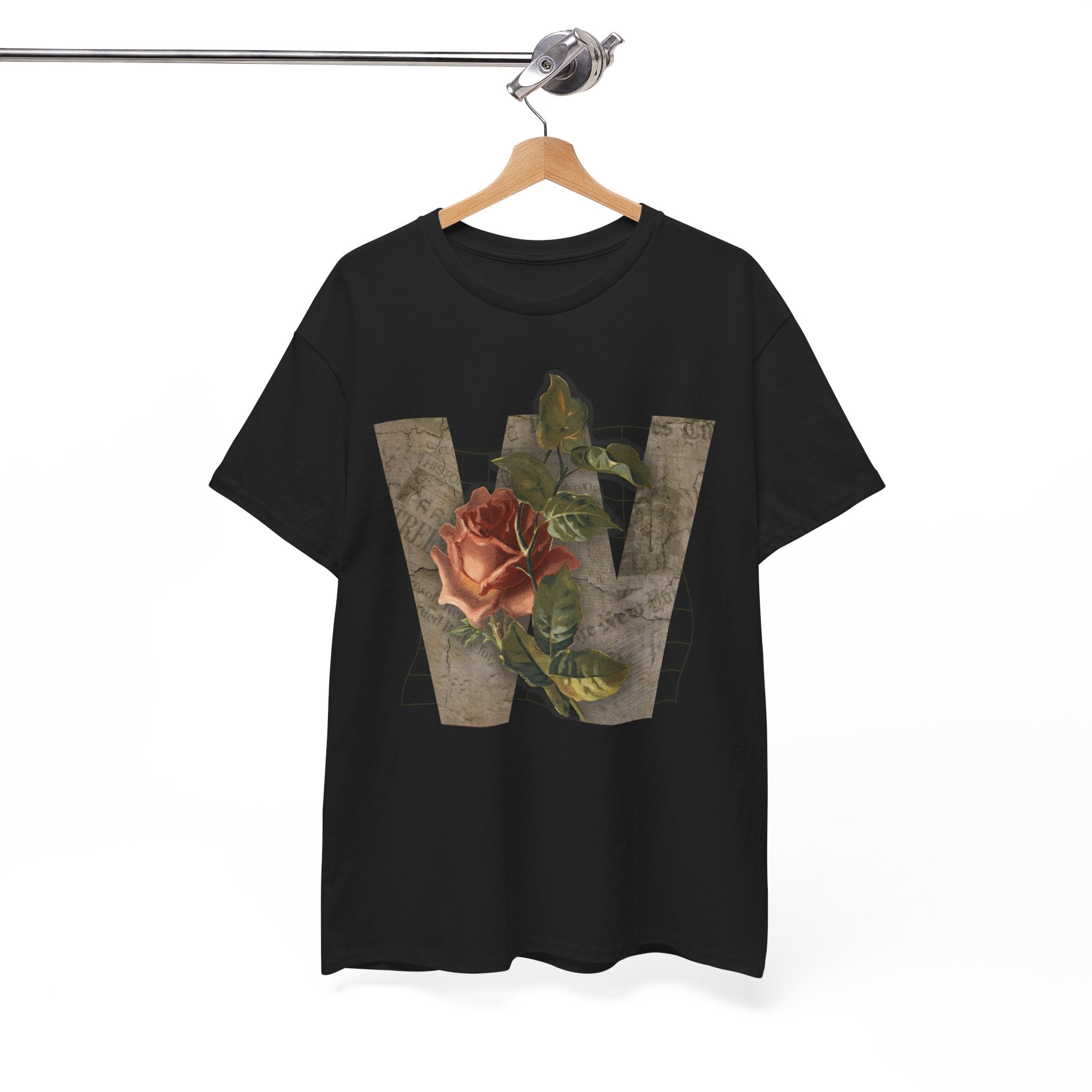 Rose Initial Unisex Heavy Cotton Tee, Floral Graphic Tee
