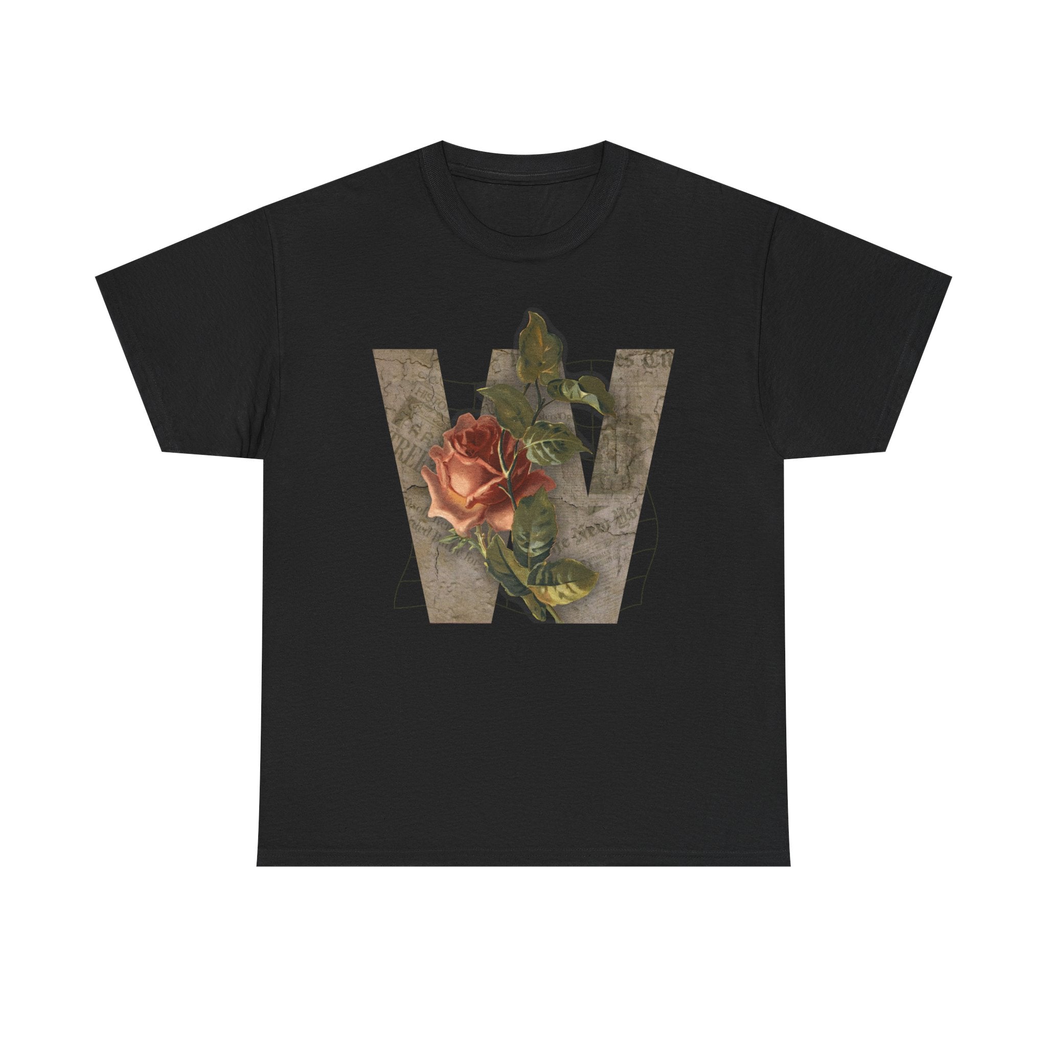 Rose Initial Unisex Heavy Cotton Tee, Floral Graphic Tee