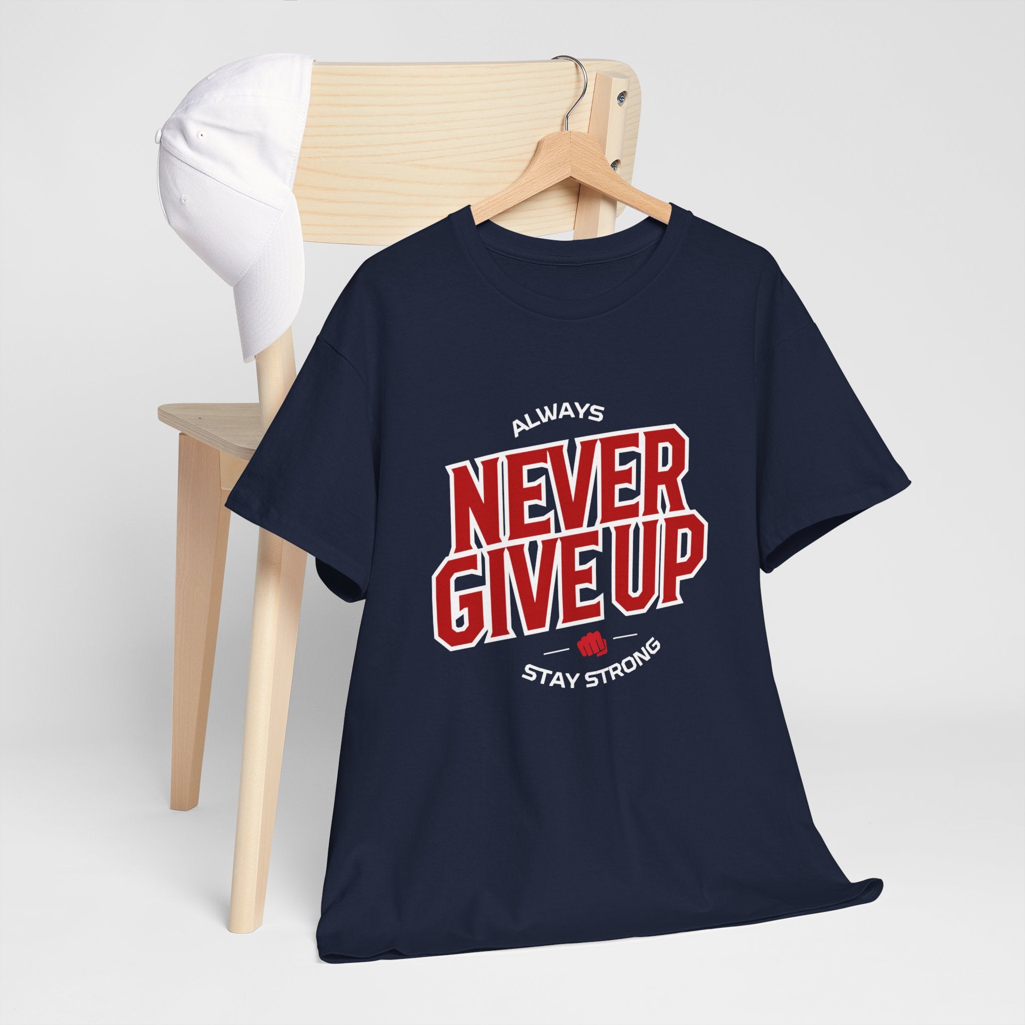 Unisex Heavy Cotton Tee - "Never Give Up" Inspirational Shirt