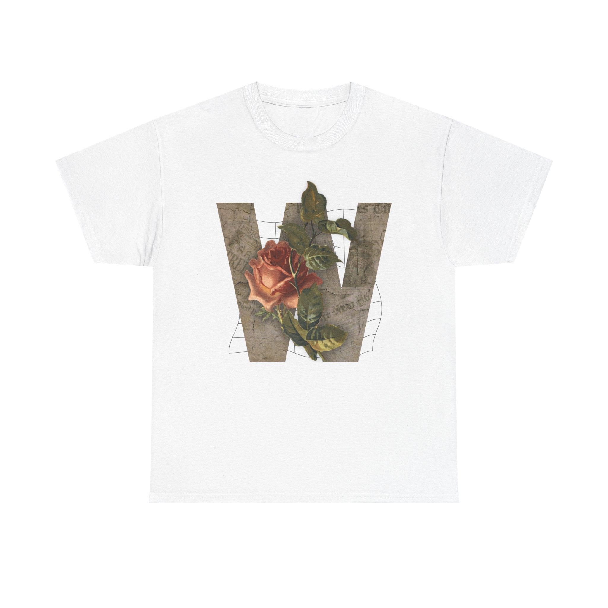 Rose Initial Unisex Heavy Cotton Tee, Floral Graphic Tee