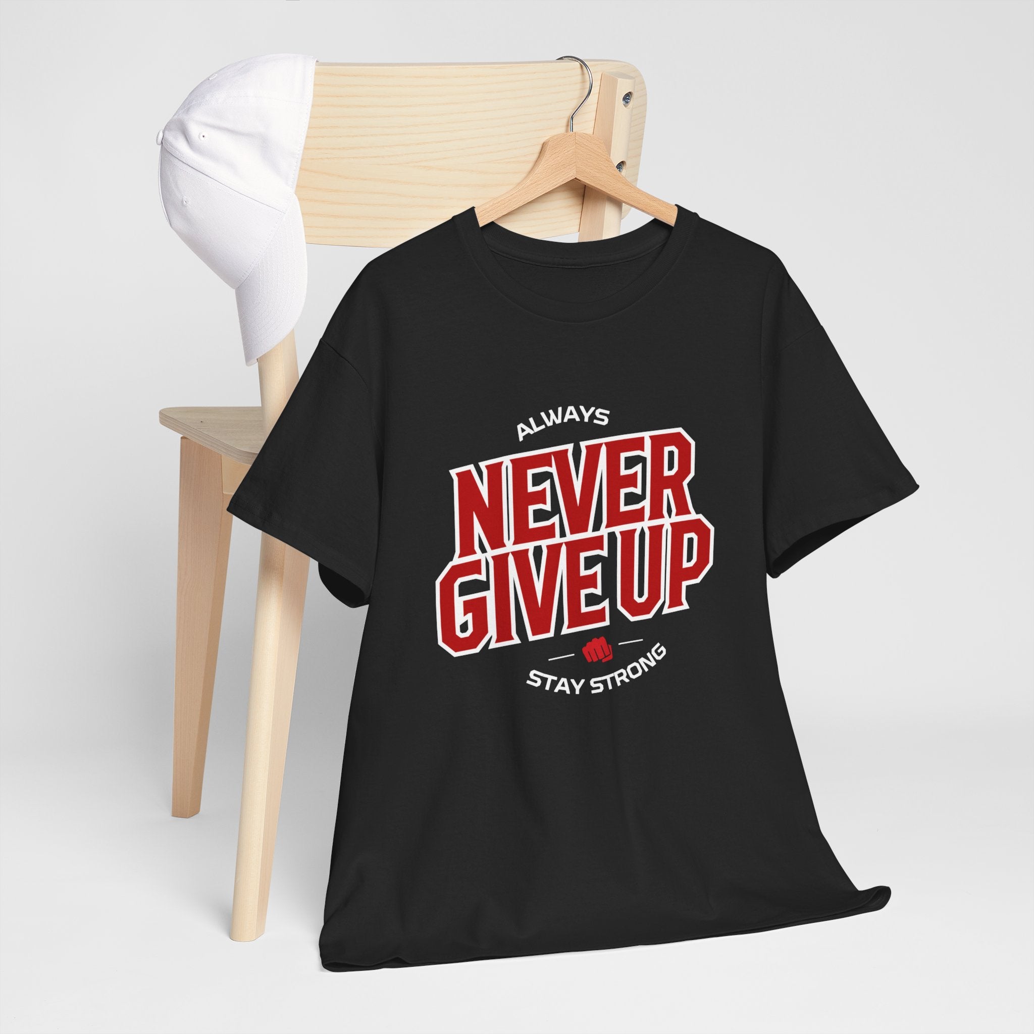 Unisex Heavy Cotton Tee - "Never Give Up" Inspirational Shirt