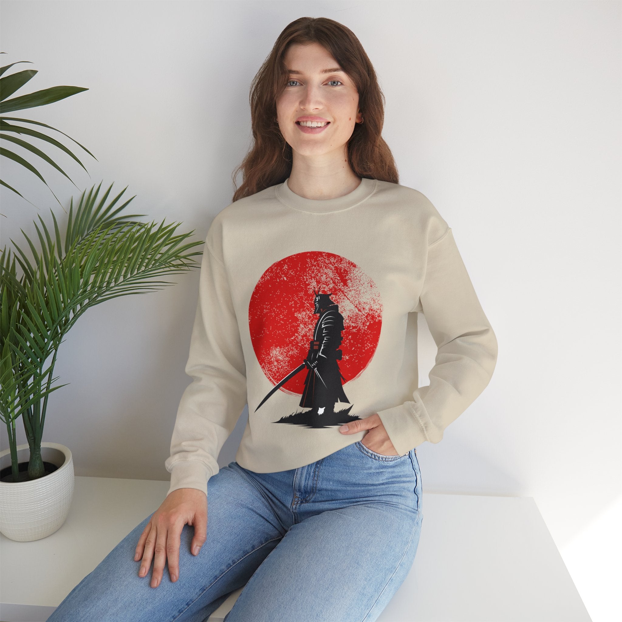 Samurai Style Crewneck Sweatshirt, Cozy Oversized Sweatshirt