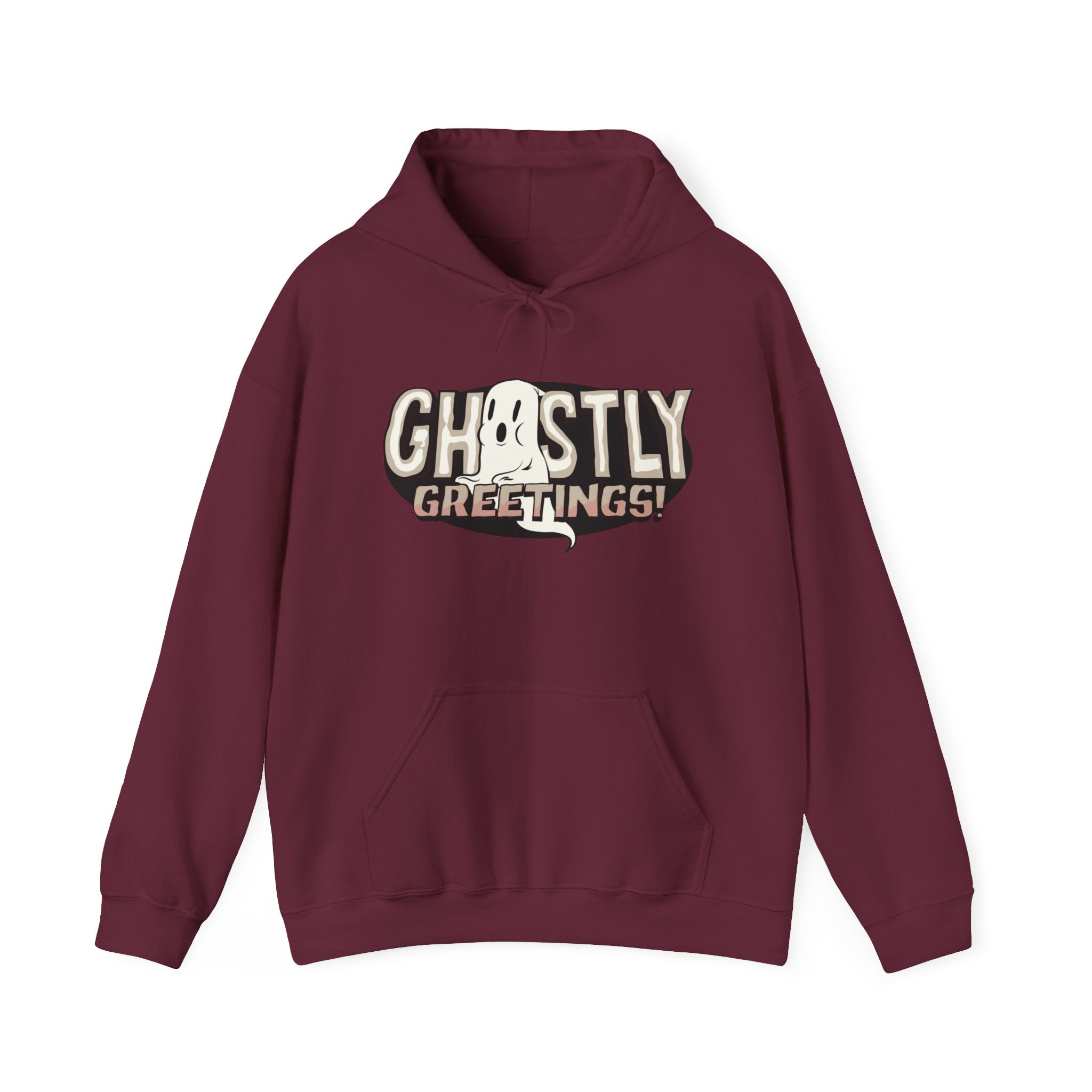 Ghostly Greeting Unisex Hooded Sweatshirt Perfect for Halloween Cozy