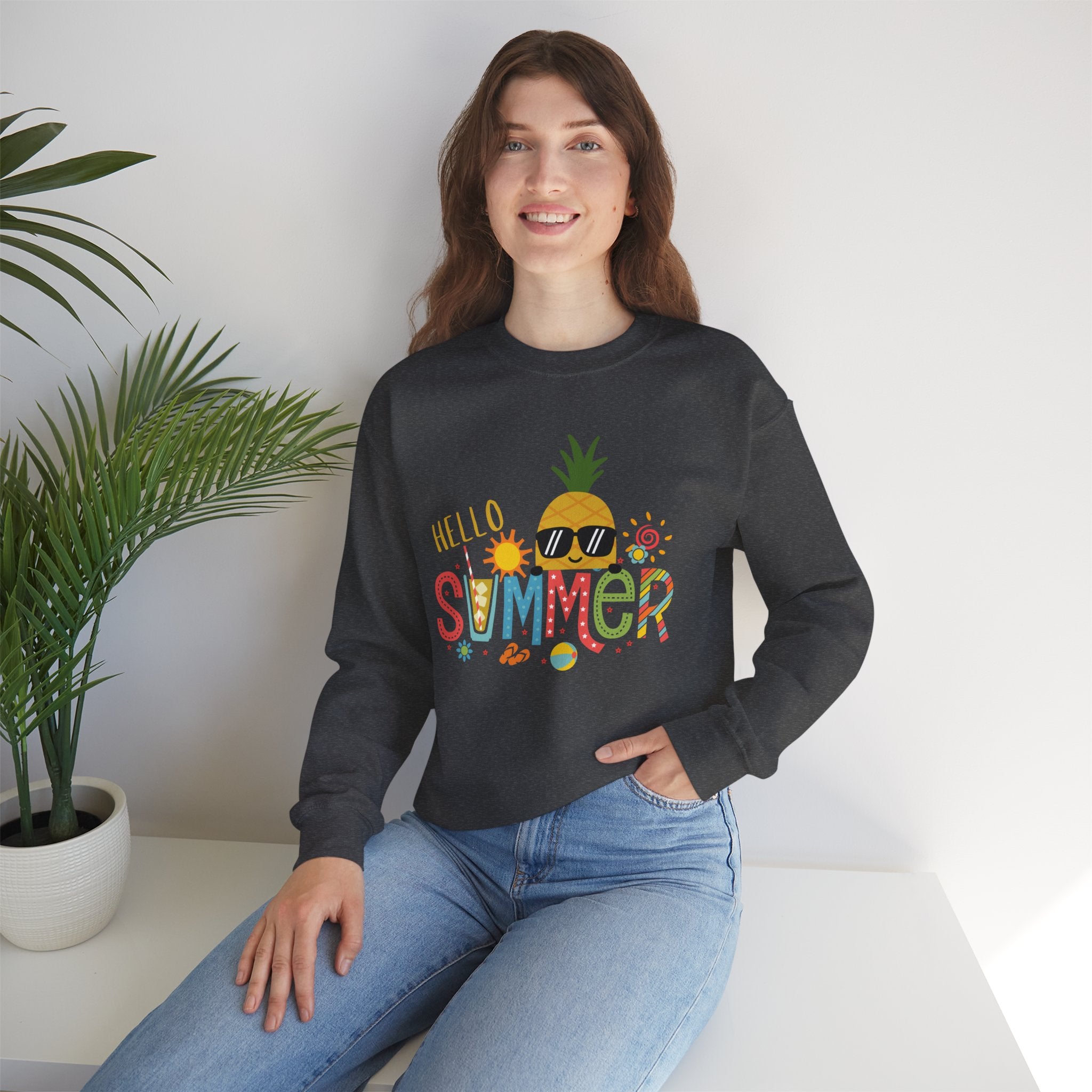 Hello Summer Pineapple Sweatshirt, Unisex Summer Crewneck