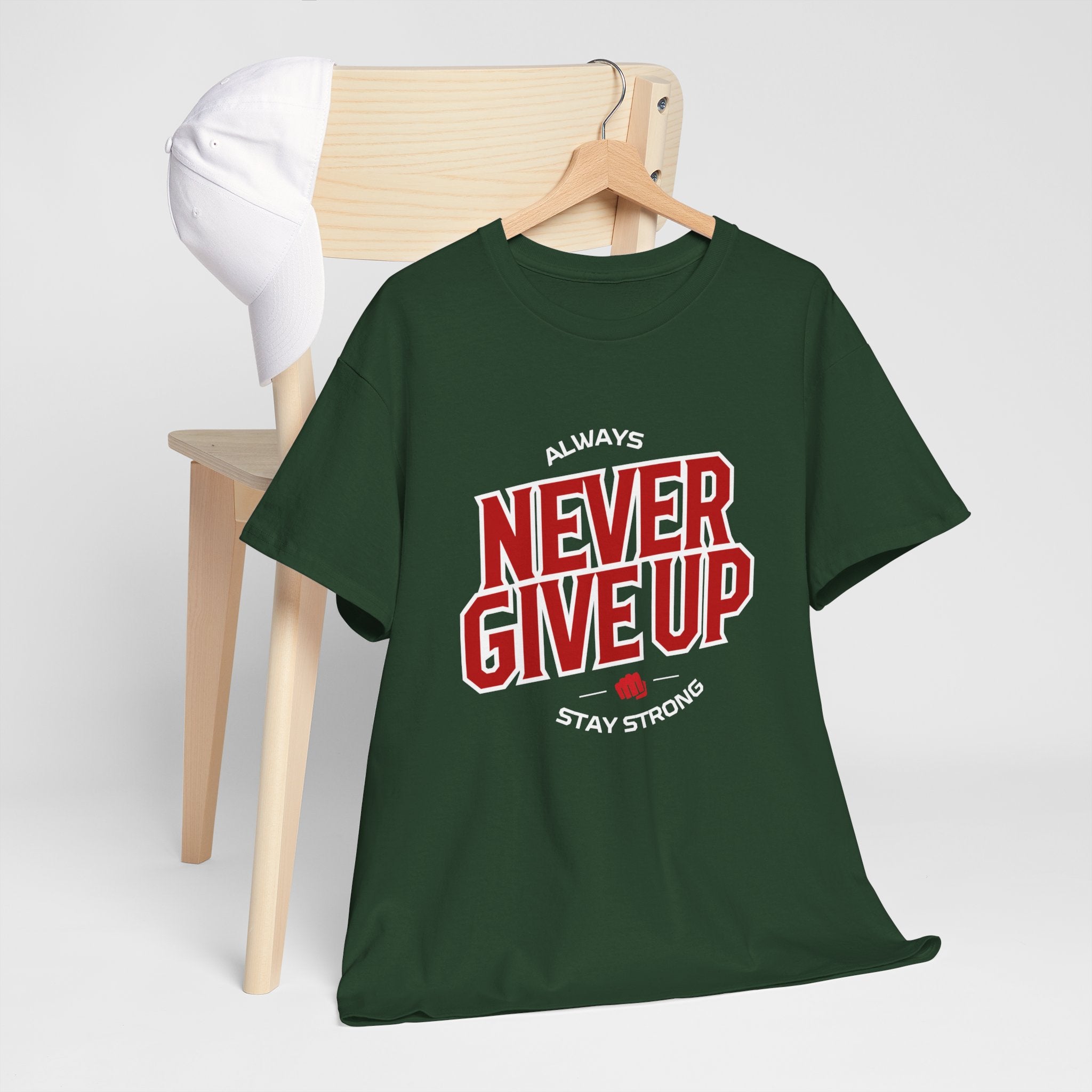 Unisex Heavy Cotton Tee - "Never Give Up" Inspirational Shirt