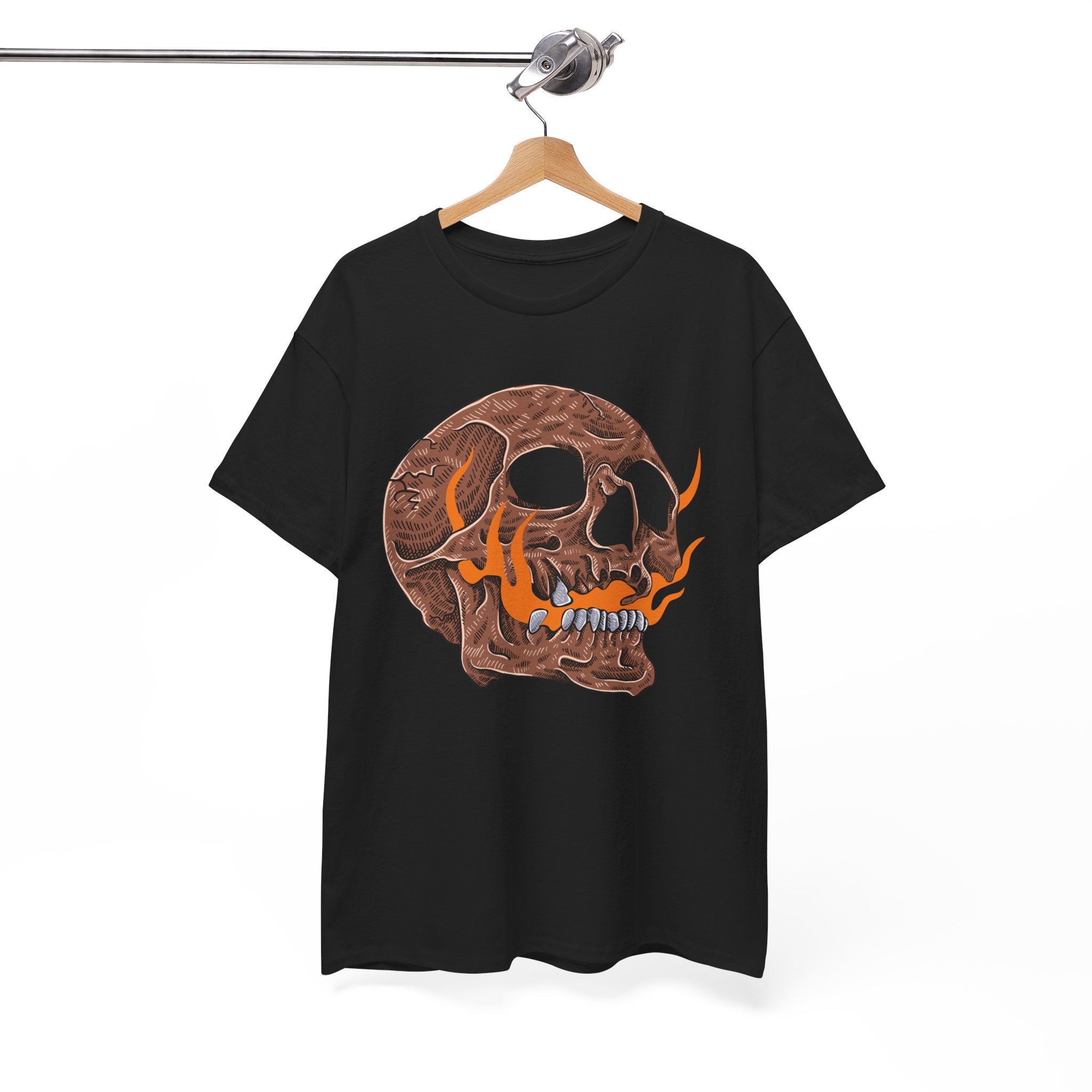 Flaming Skull Unisex Heavy Cotton Tee, Casual Graphic Tee