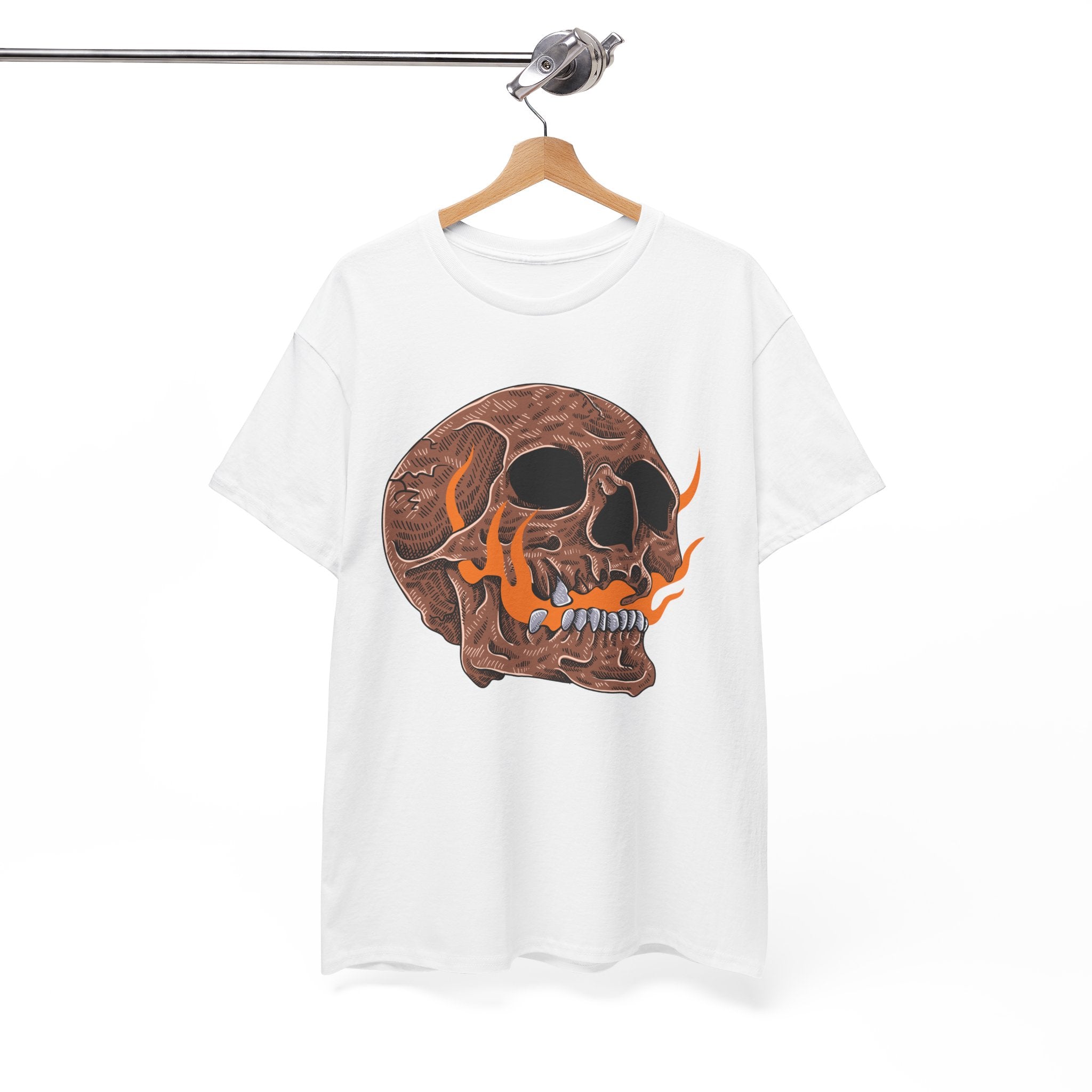 Flaming Skull Unisex Heavy Cotton Tee, Casual Graphic Tee