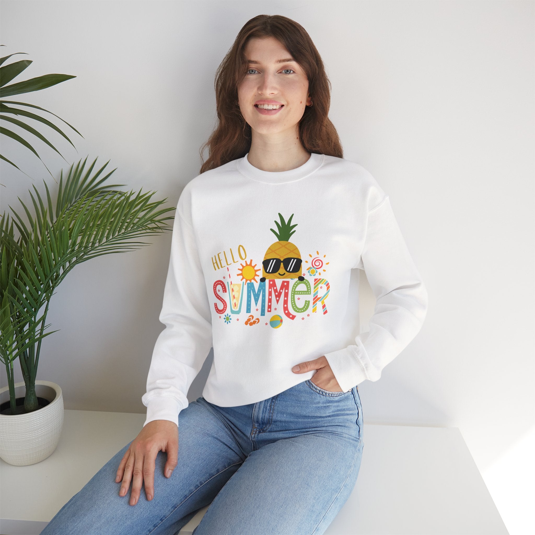 Hello Summer Pineapple Sweatshirt, Unisex Summer Crewneck