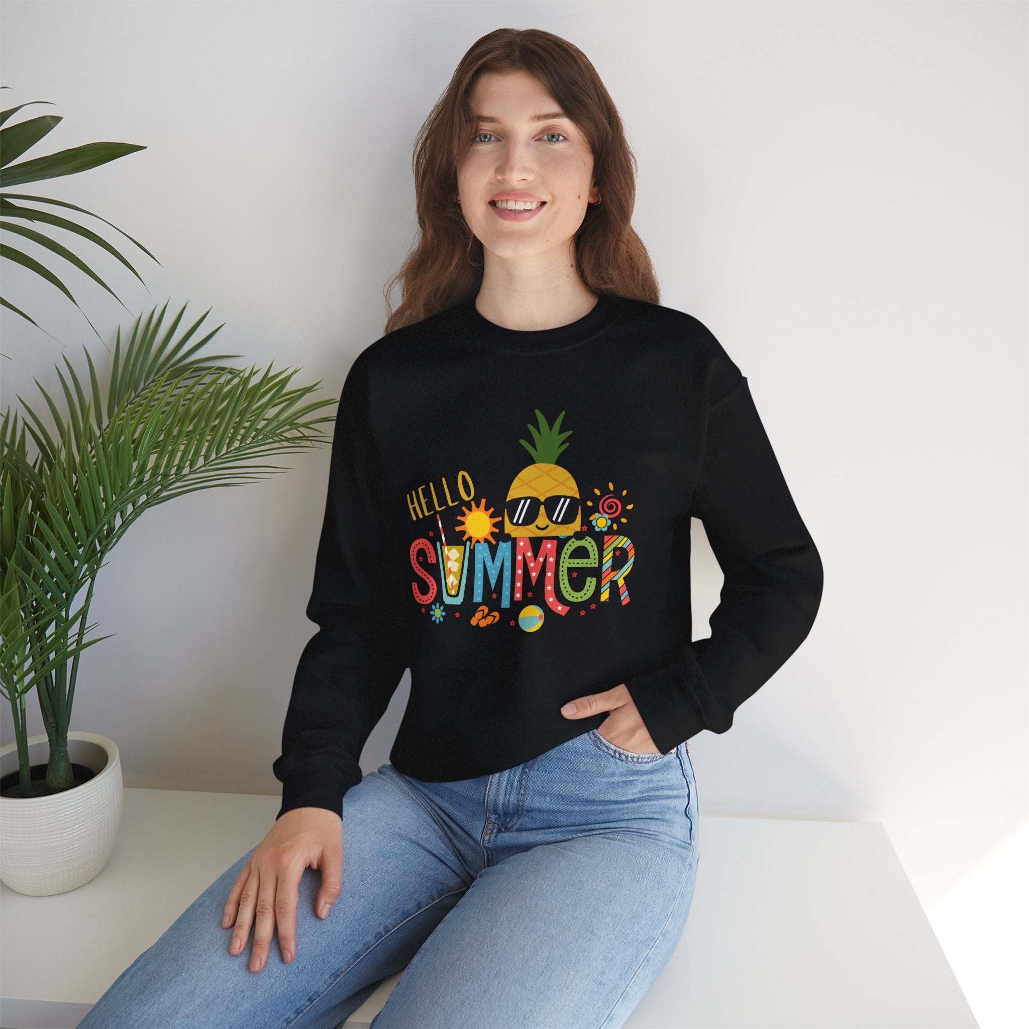 Hello Summer Pineapple Sweatshirt, Unisex Summer Crewneck