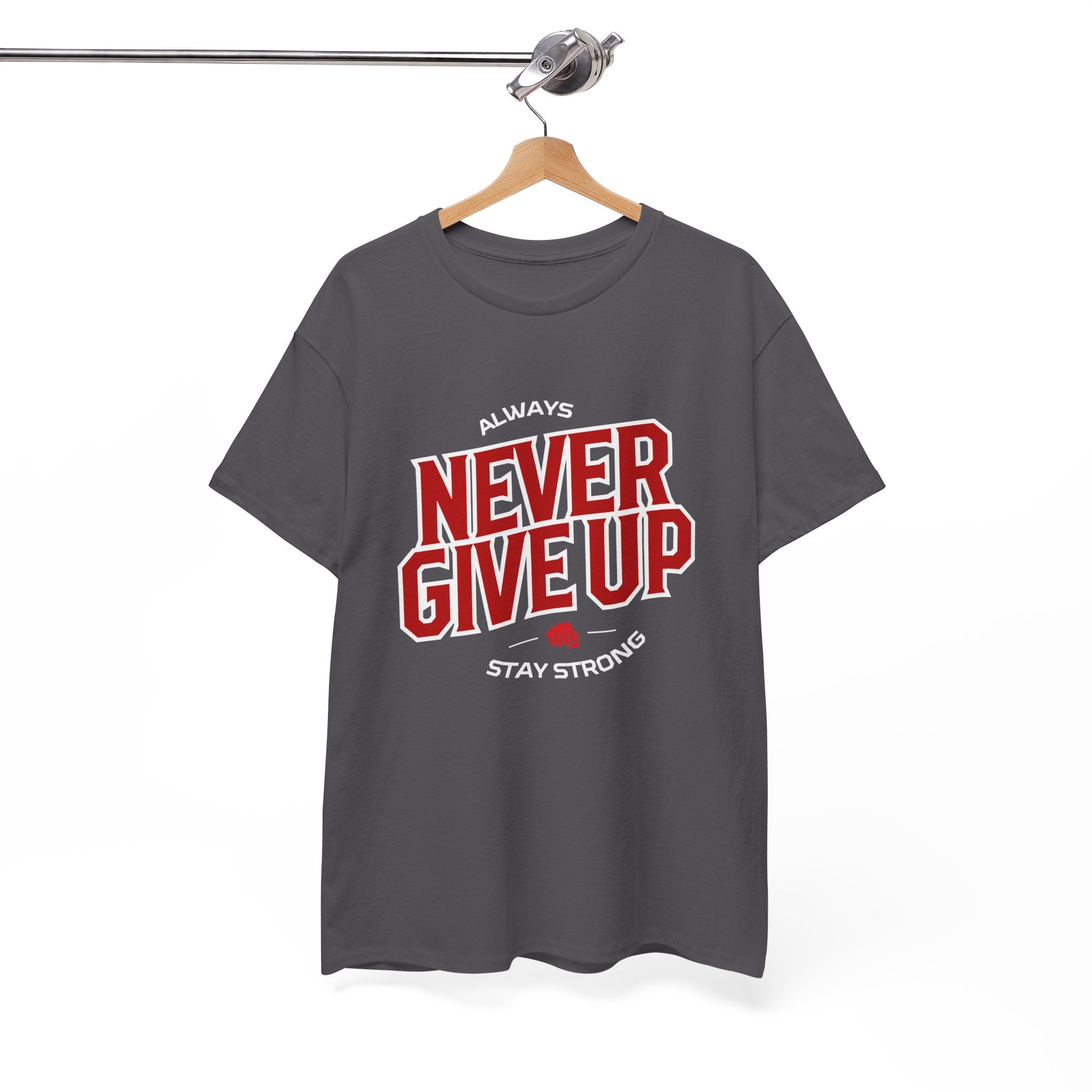 Unisex Heavy Cotton Tee - "Never Give Up" Inspirational Shirt