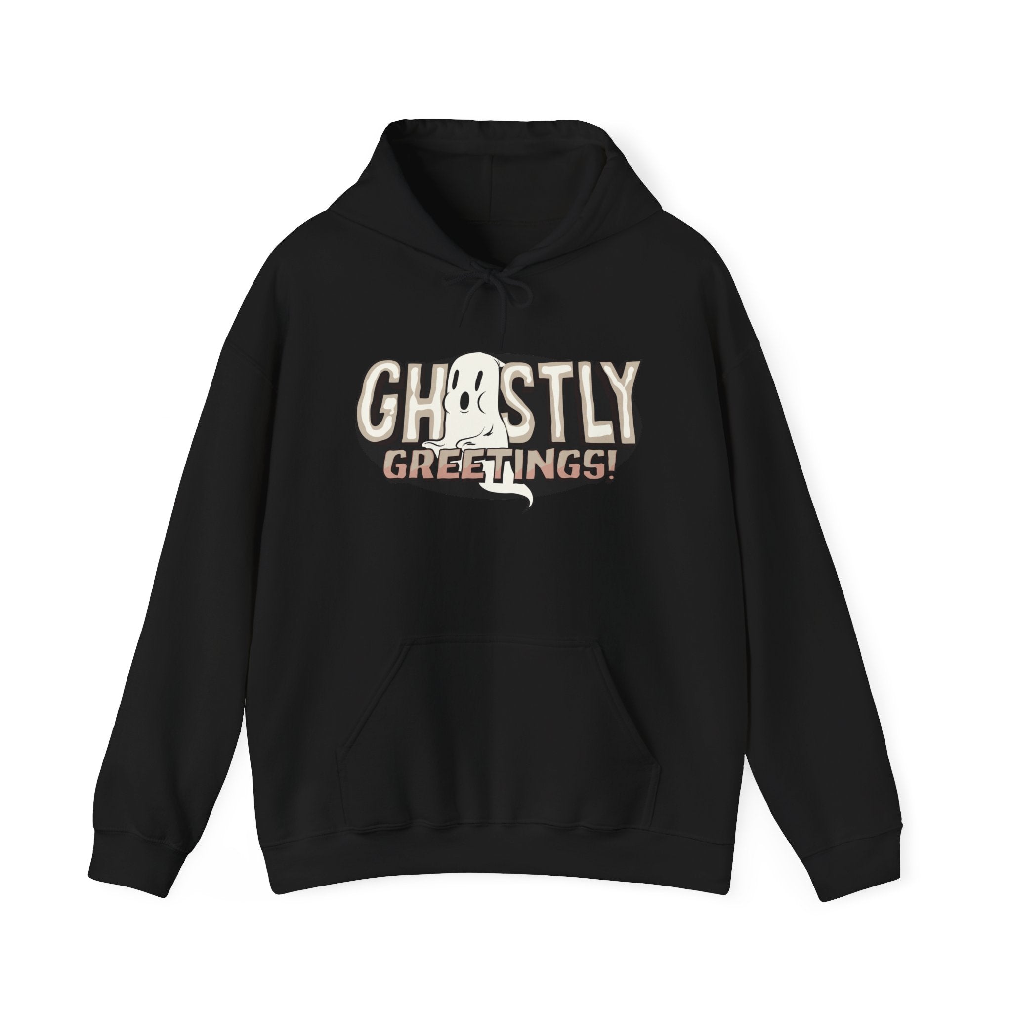 Ghostly Greeting Unisex Hooded Sweatshirt Perfect for Halloween Cozy