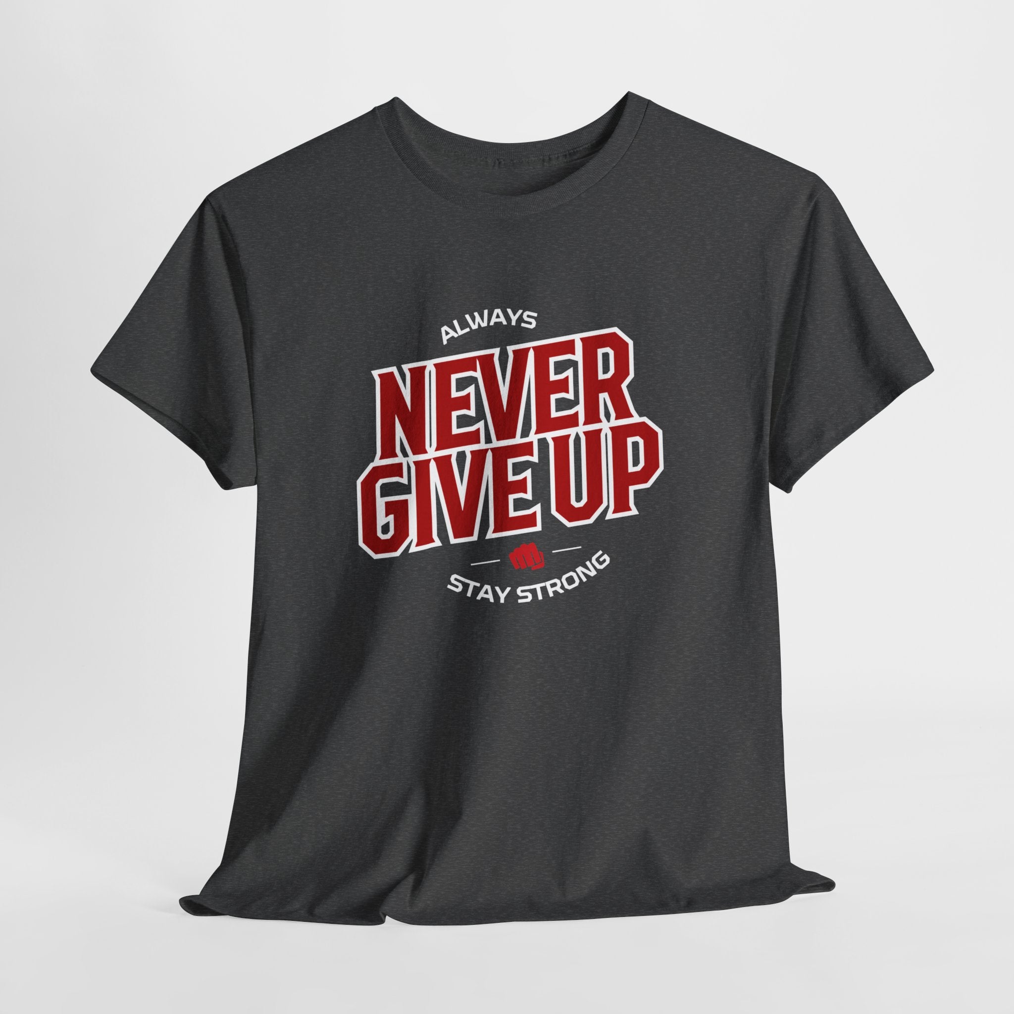 Unisex Heavy Cotton Tee - "Never Give Up" Inspirational Shirt