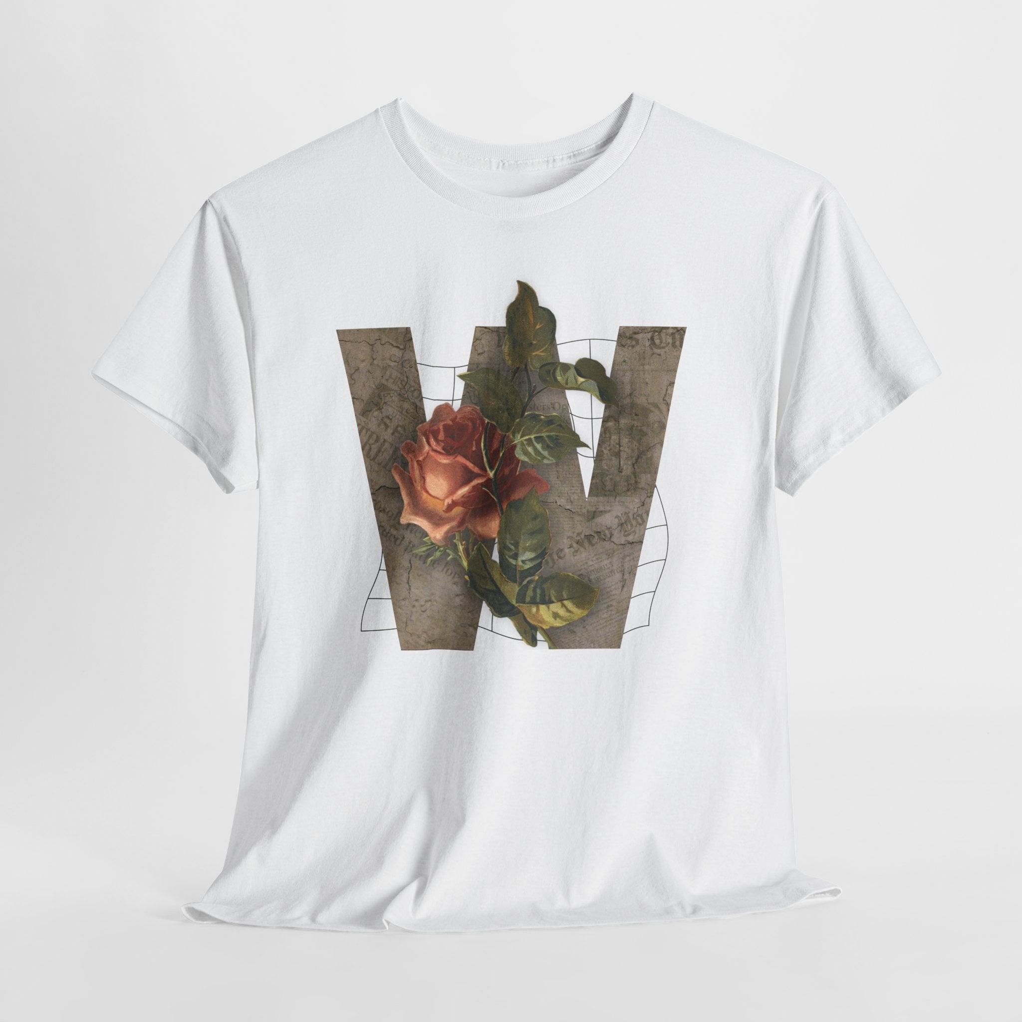 Rose Initial Unisex Heavy Cotton Tee, Floral Graphic Tee