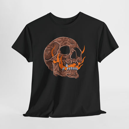 Flaming Skull Unisex Heavy Cotton Tee, Casual Graphic Tee