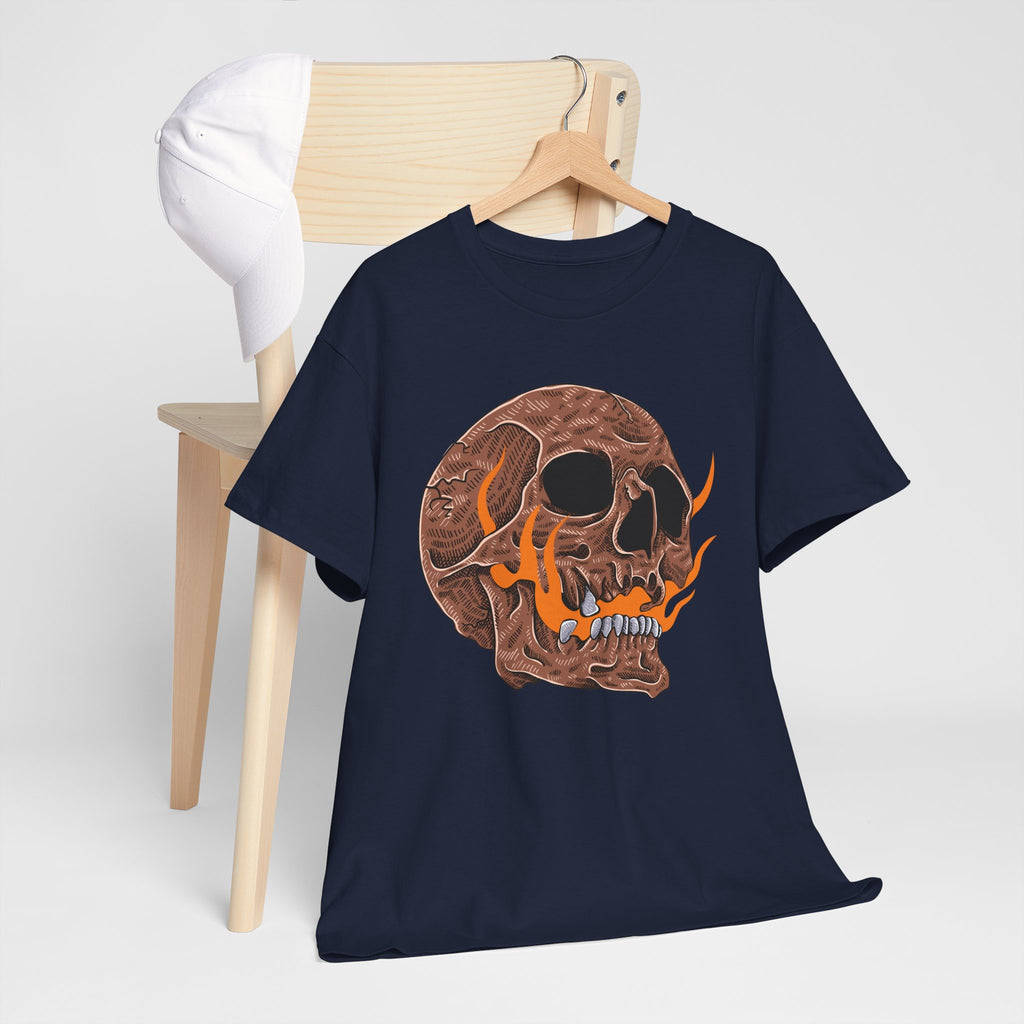 Flaming Skull Unisex Heavy Cotton Tee, Casual Graphic Tee