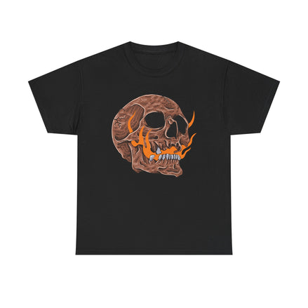 Flaming Skull Unisex Heavy Cotton Tee, Casual Graphic Tee