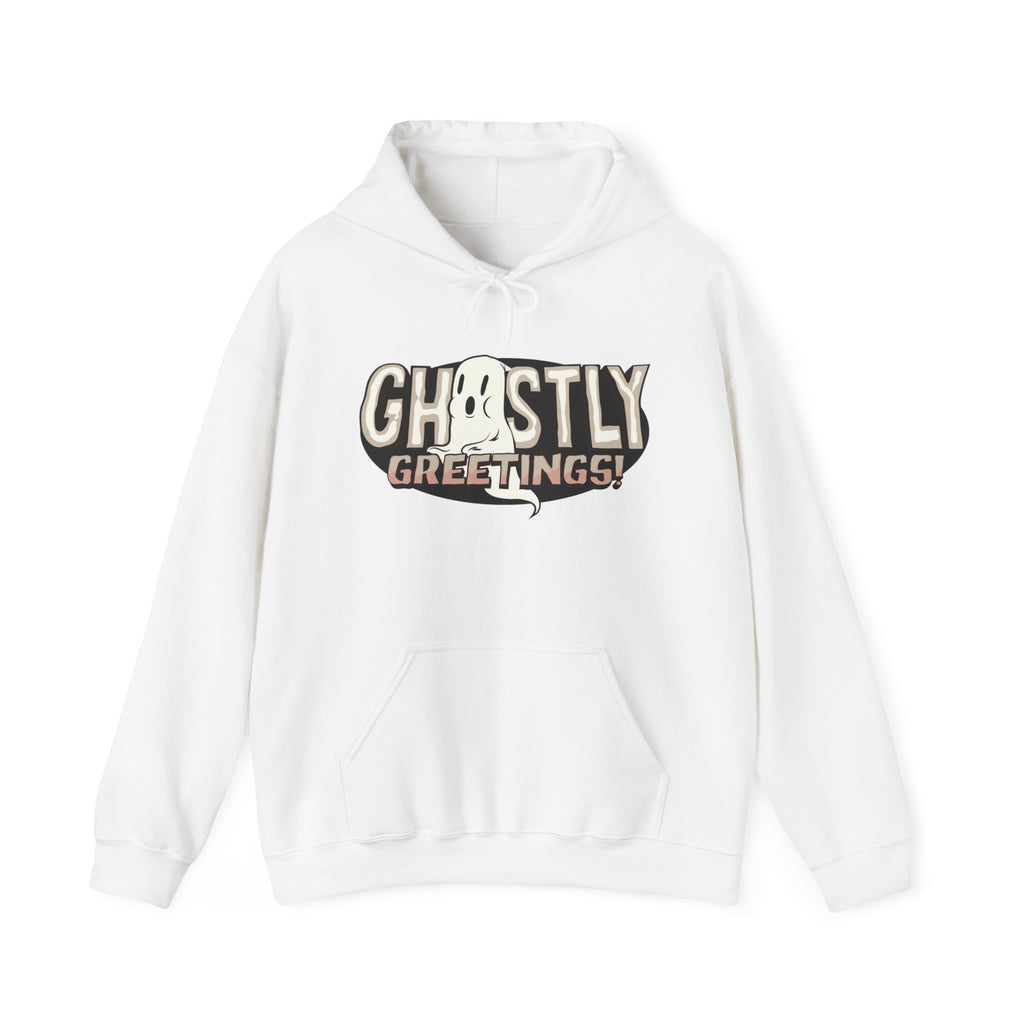 Ghostly Greeting Unisex Hooded Sweatshirt Perfect for Halloween Cozy