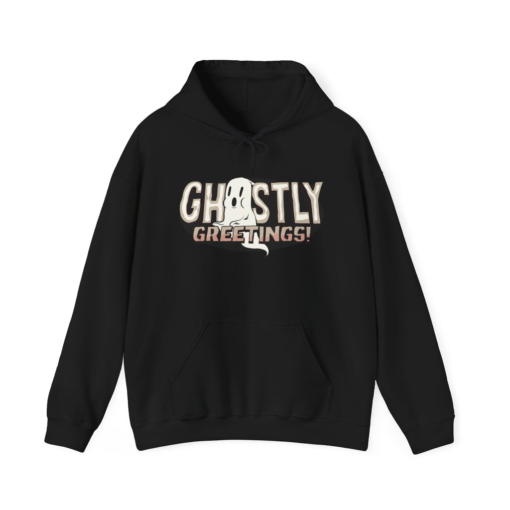 Ghostly Greeting Unisex Hooded Sweatshirt Perfect for Halloween Cozy